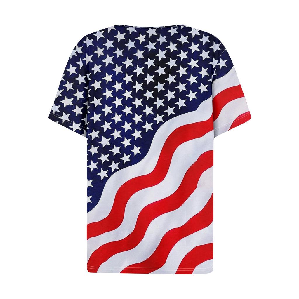 Women's T Shirt Tee Independence Day Print Button Short Sleeve Daily Weekend Fashion Basic V- Neck Regular Top