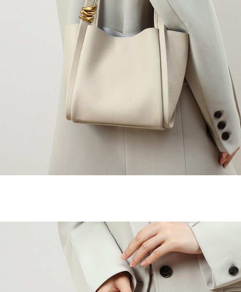 Women's Genuine Leather Autumn Bucket Shoulder Bag - Versatile Picnic Basket Style