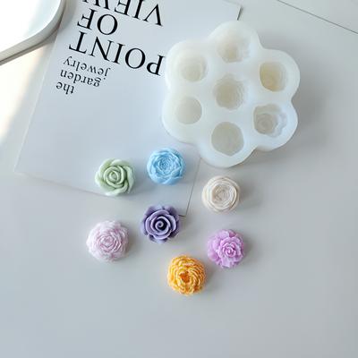 DIY 7in1 Flower Rose Peony Silicone Mold Handmade Aroma Candle Plaster Ornaments Homemade Chocolate Candy Baking Tool