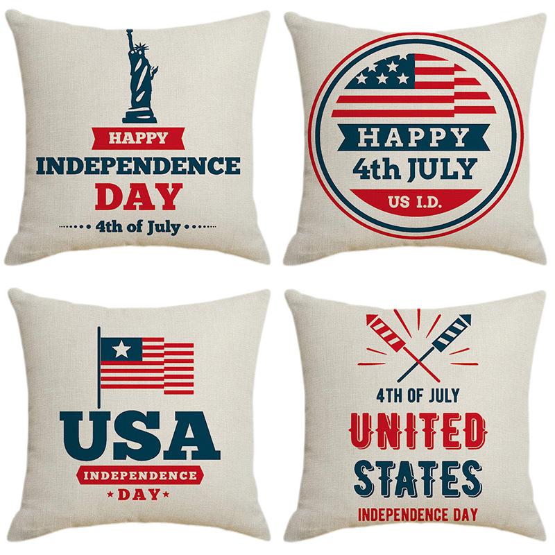 American Independence Day Linen Series Multiple Pillow Covers Simple Festive Printed Cushion Cover Sofa Pillow Cover Home Quality