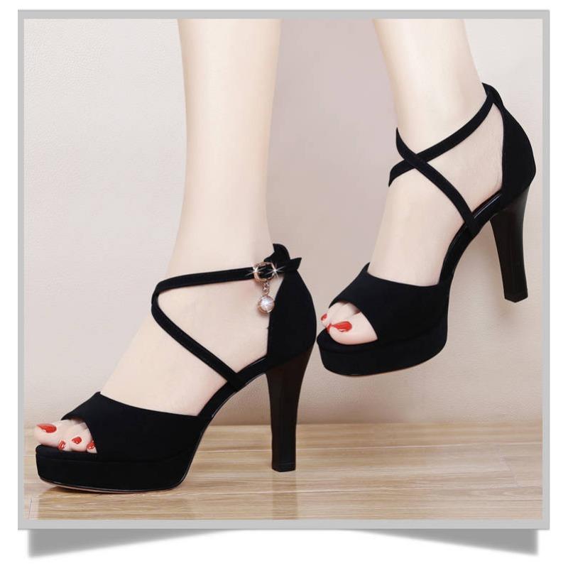 2024 Summer New Women High-heeled Sandals Korean Fish Mouth A Word Buckle Strap Casual Big Size Women Roman Shoes Pumps