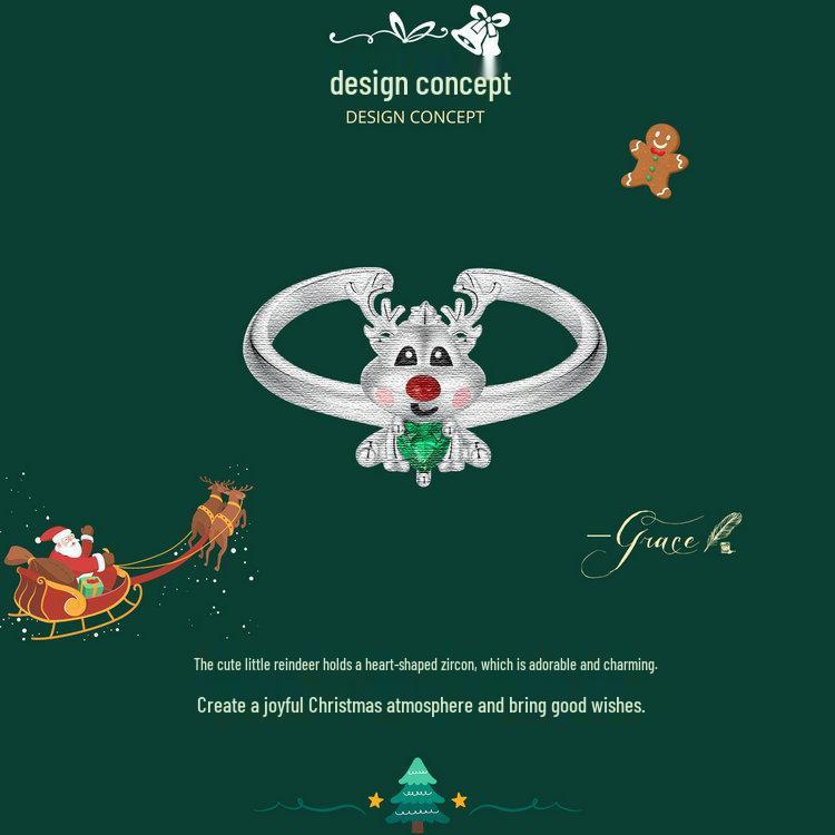 Everlove Reindeer Moose S925 Sterling Silver Rhodium-Plated Open Ring for Women