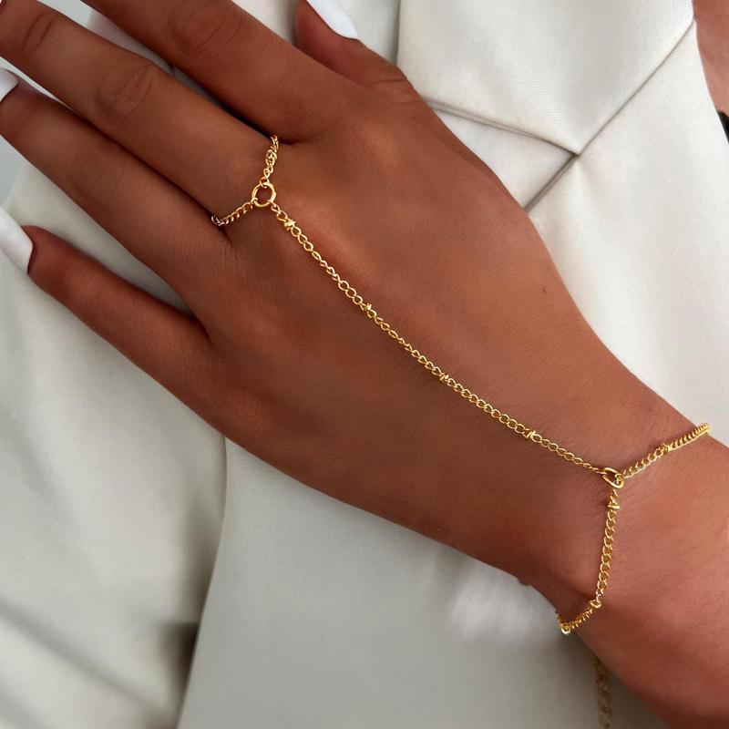 

Vintage White Rhinestone Geometric Finger Bracelet for Women Personality Gold Color Hand Chain Bracelet Beach Zircon Gifts