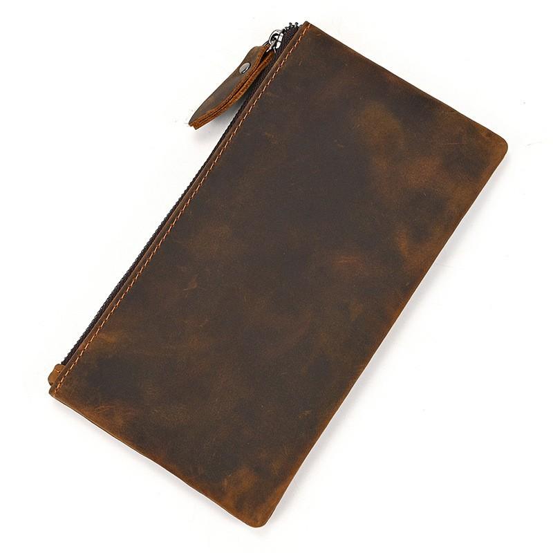 

Men s Crazy Horse Leather Long Wallet Retro Large Capacity Zipper Phone Bag Women s Handbag Japanese Korean Style
