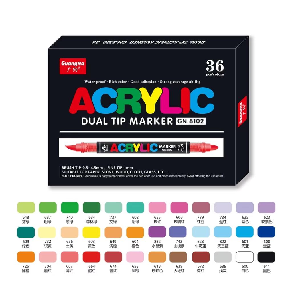 GUANGNA 168-12 Colors Acrylic Marker Pen for Rock Painting Brush Tip Paint Marker Christmas Markers Waterproof Art Supplies
