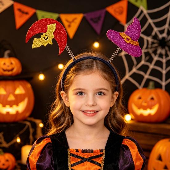 Halloween Headband for Kids Adults Glitter Pumpkin Bat Ghost Skull Hair Accessories