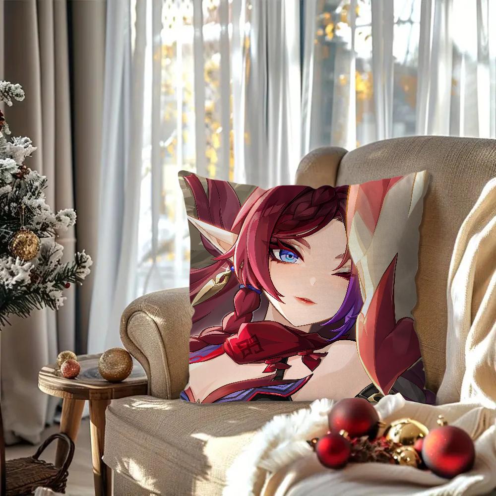 Game Genshin Impact Chasca Pillow Case Square Pillow Bedroom Sofa Leisure Comfort Cushion Car Living Room Home Decoration 40X40