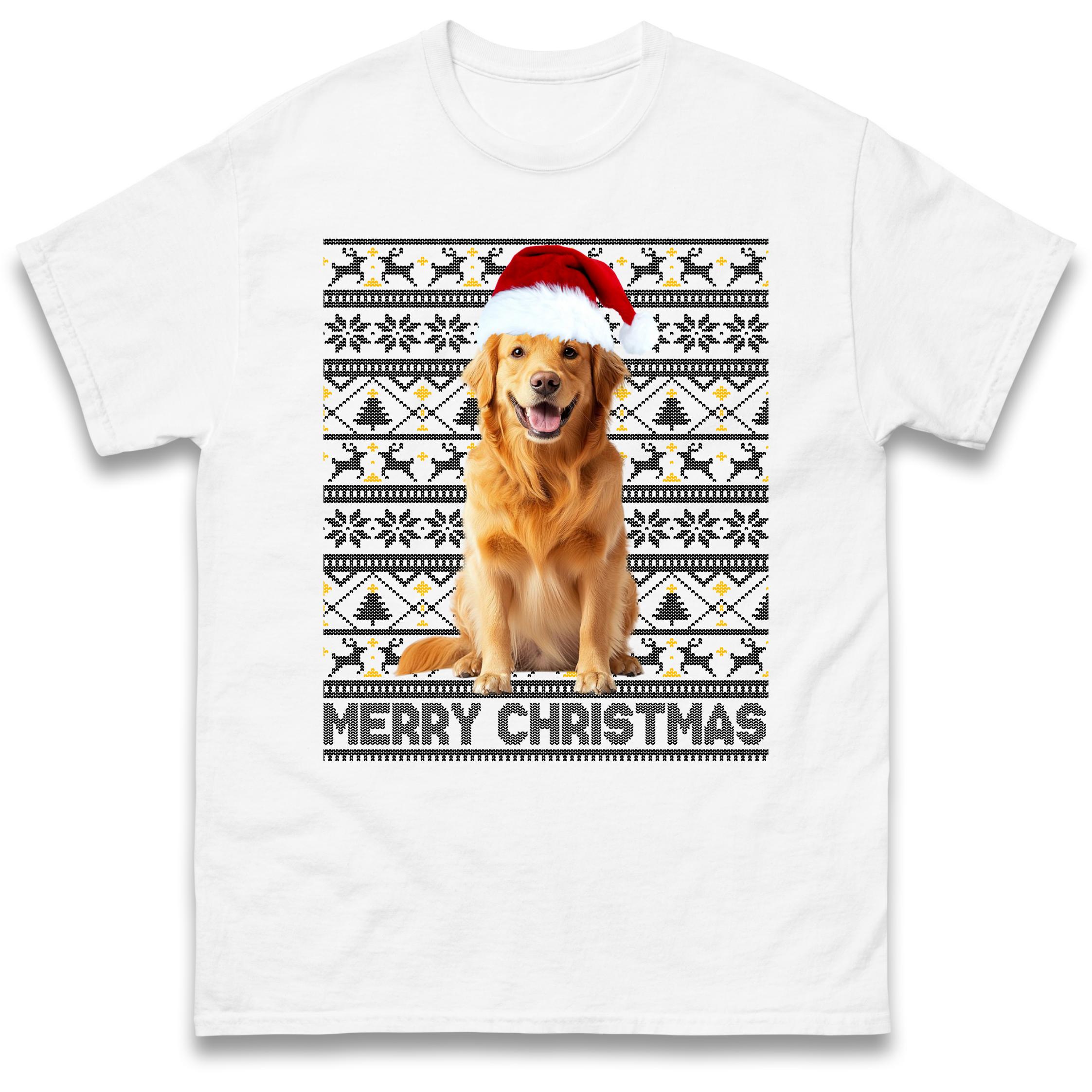 Merry Christmas Dog T-Shirt Tshirt Mens Womens Tops Unisex Tees 100% Cotton L