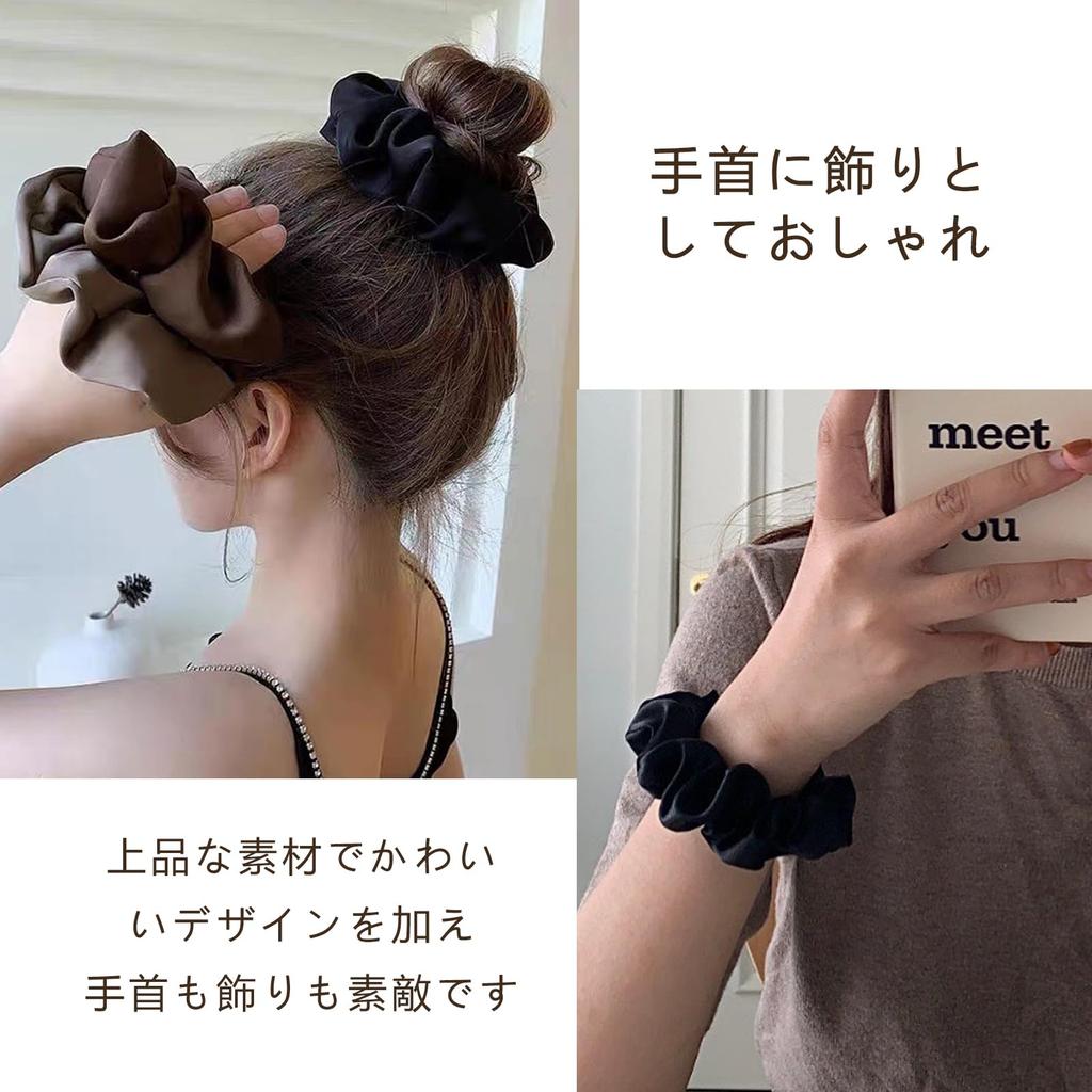 Hair Tie and Scrunchie Stylish Silk Hair Adult Gentle on Easy to Cute 3-Piece Set, Ties, Non-Staining, Black, Hair, Tie,
