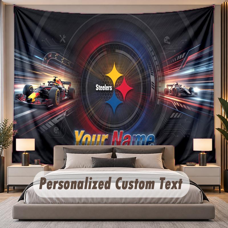 Individualizuotas pavadinimo teksto gobelenas Pittsburgh Steelers Personalizuotas poliesterio sieninis gobelenas miegamajam ir kambariui
