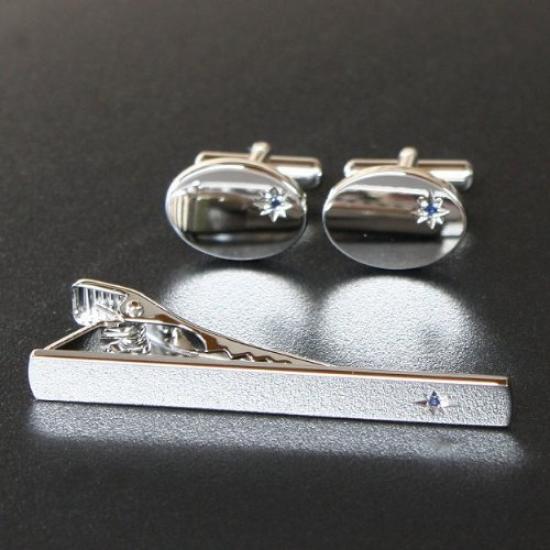 Kamakura Cufflinks Workshop September Birthstone Sapphire Cufflinks Tie Pin Set Jset001-a-9