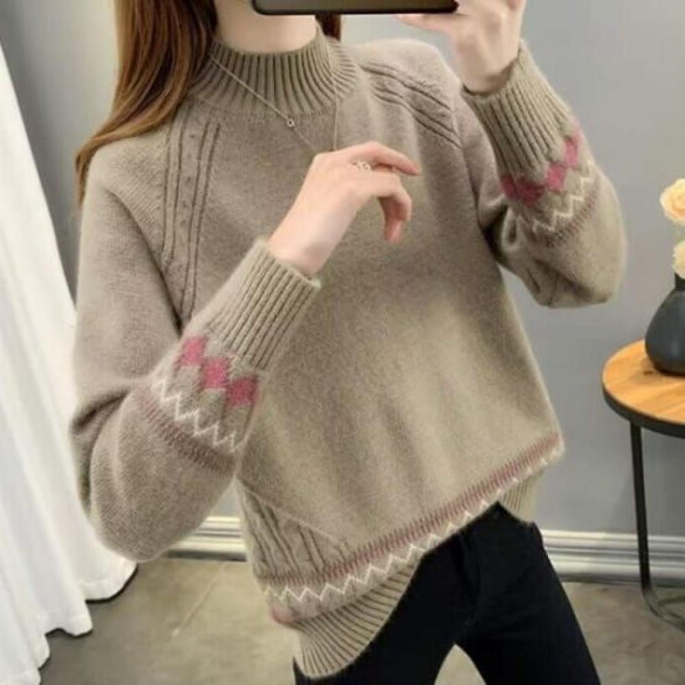 Navava Women Nordic Point Half Polo Long Sleeve Knit Sweater Nk3501
