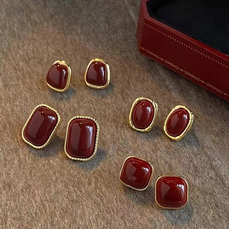 Vintage Emaille Weinrot Metall Ohrstecker Für Frauen Mode Geometrische Quadratische Ohrringe Elegante Hochzeitsschmuck-Accessoires