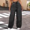 Dames Wijde Pijpen Jeans Hoge Taille Stretch Boyfriend Denim Broek Rechte Pijp Losse Baggy Jeans met Zakken