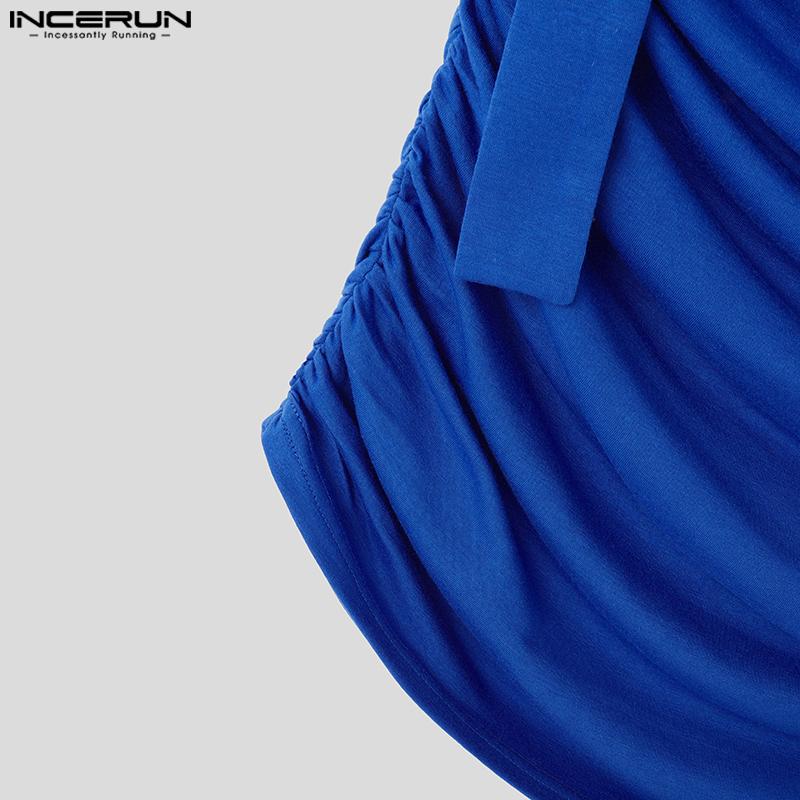 INCERUN Men Halter Irregular Neck Sleeveless Tops Solid Color Ruffled Tanks