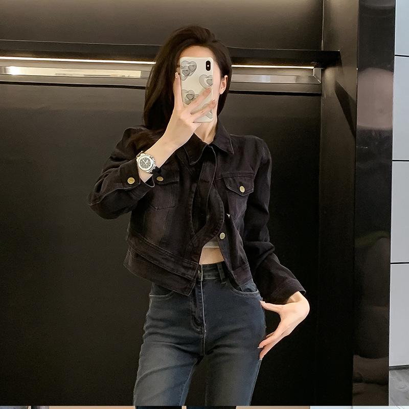 

Женская весенняя новая дизайнерская куртка Sense Retro Short Niche Design Sense Small Denim One size чёрный