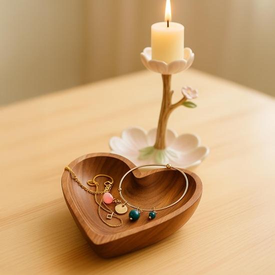 12.7 cm Wooden Heart Shape Trinket Bowl Jewellery Storage Box, Travel Box, Wedding Bridesmaid Gifts, Trinket Tray, Decorative Serving Bowl