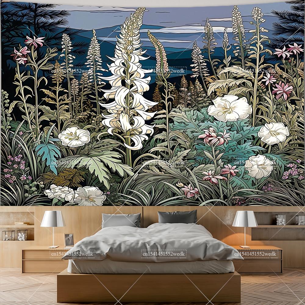 Wildflowers Tapestry Wall Hanging Garden Floral Botanical Tapestries Room Deocr Red Poppies Scenery Photography Background Cloth