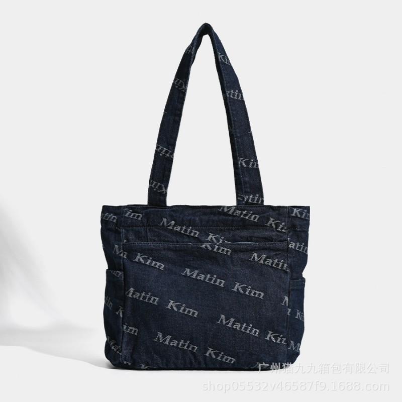 South Korea KM Washed Denim Lettered Tote Bag Fashionable Capacity Women s Shoulder Niche Design