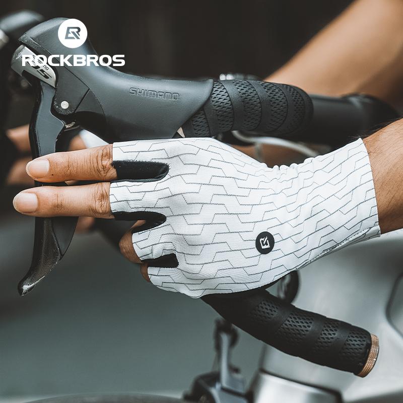 ROCKBROS Cycling Gloves Half Finger Breathable MTB Road Bike Gloves Shock Absorption Thickened Palm Pad Anti-slip Bicycle Gloves
