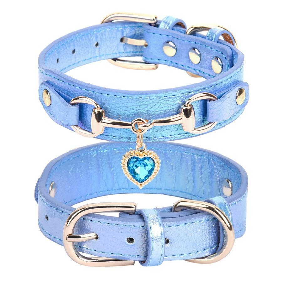 Cute Heart Rhinestone Pet Collar - PU Leather with Metal Hardware, Adjustable Neckband for Small Medium Dogs & Cats,