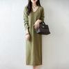 Women Sweater Dress 100% Wool TIDENOVEL V-neck Knit Long Pullover Winter Jumpers Wool Long Dress Female