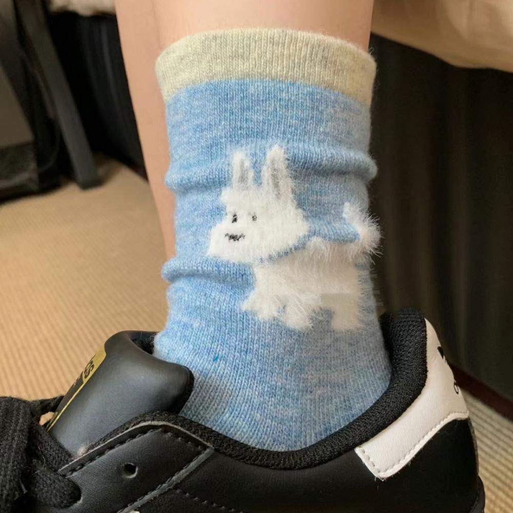 3 Par Söta Valp Fleece Strumpor Dam Höst och Vinter Tjocka Varma Mellanlånga Strumpor Parti