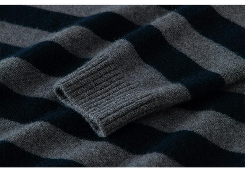 Women's Pure Cashmere Retro Stripe Round Neck Sweater