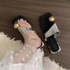 Designgevoel niche dikke hak middelhoge hak sandalen veelzijdig ins zilveren pailletten teen coole slippers
