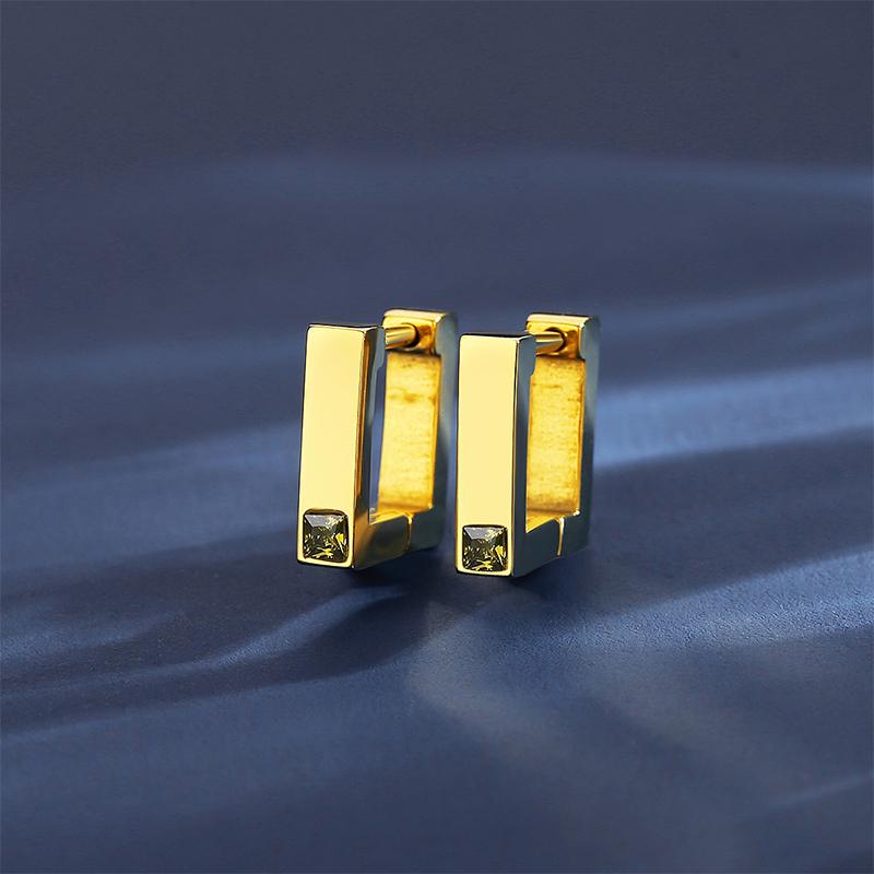 SP-LAM 14K Gold Plated Man Women Simple Punk Clip Geometric Cubic Zirconia Square Hoop Earring