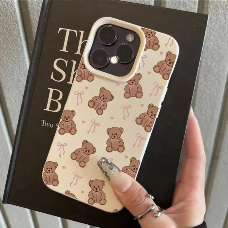 Cute Bow Bear Pattern Phone Case For iPhone 17 16 15 14 13 12 11 Pro Max 16E 17 Air 15 14 Plus X XR XS Max Protection Soft Cover