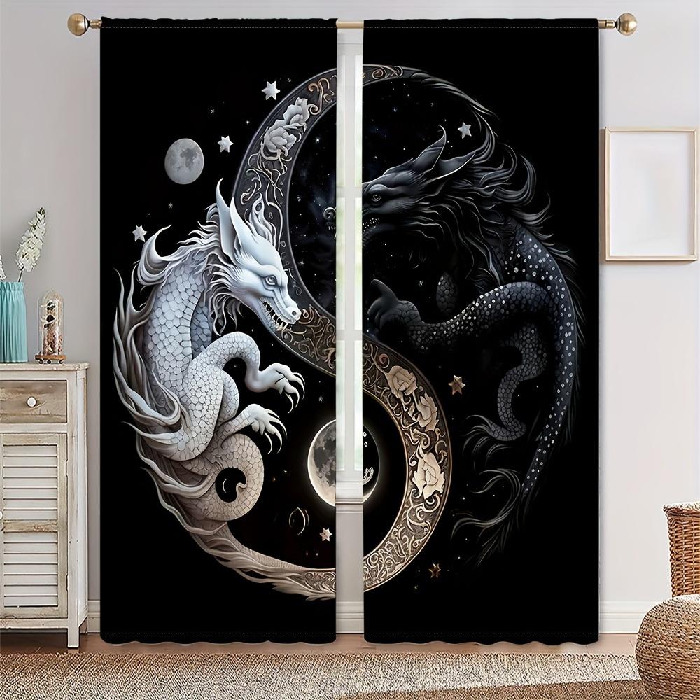 

Комплект из 2 штор «Фестиваль года дракона» — яркий весенний дизайн, современный принт, идеально подходит для гостиной, спальни, кухни, домашнего декора W50H130(CM)x2pcs&Grommet Top