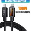 Heavy Duty Aluminum Alloy USB C Cable Wire PD100W Fast Charge And Data Transfer With Dynamic Colorful LED Light Effects