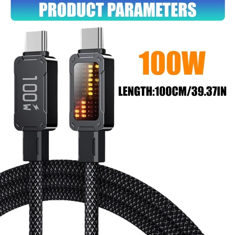 Heavy Duty Aluminum Alloy USB C Cable Wire PD100W Fast Charge And Data Transfer With Dynamic Colorful LED Light Effects