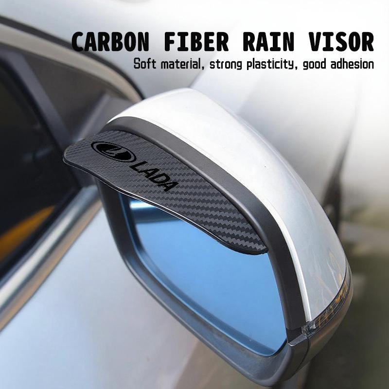 For Lada Car Rearview Mirror Rain Eyebrow Visor Carbon Fiber Auto Accessories Largus Priora Vesta Niva Samara Kalina 4x4 Urban
