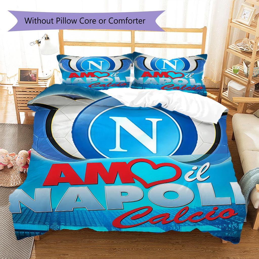 SSC Napoli Pattern Bedding,Quilt Set Quilt Cover Pillowcase Home Birthday Gift(1 * duvet cover + 2 * pillowcase, without core)