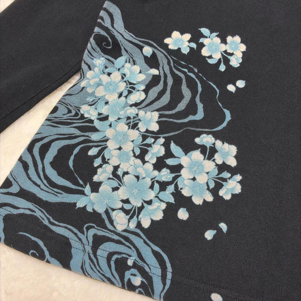Used Karakuri Kagura Karakuri Tamashii Carp Embroidery Long T-shirt S Japanese pattern Cherry blossoms Flowing water Thick embroidery Black Long
