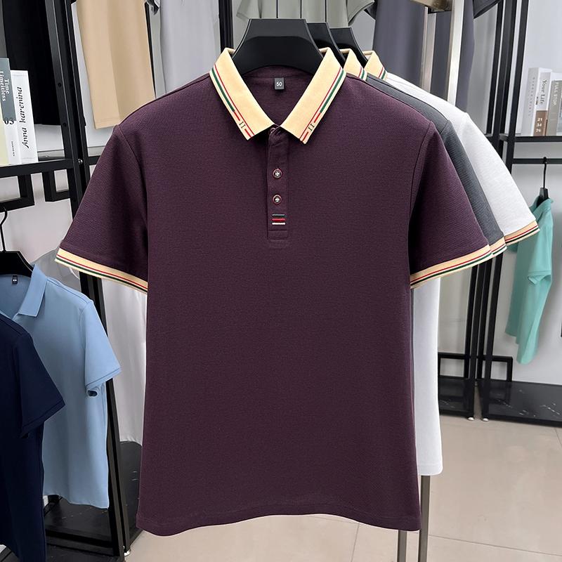100% Cotton Luxury Brand Short Sleeve Men's Polo Shirt Simple Embroidery Summer Breathable Fashion Color Blocked Lapel T-shirt