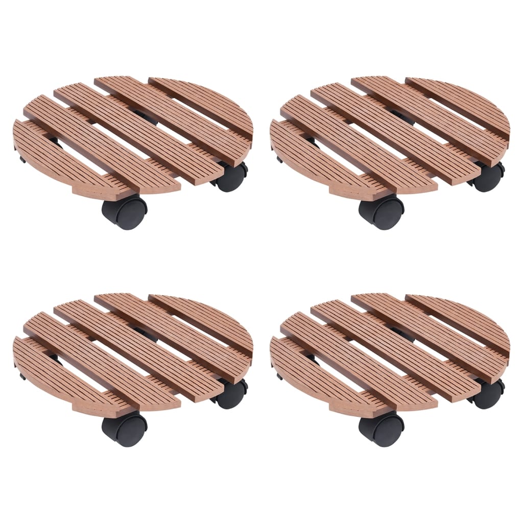 Vidaxl Plant Pot Caddy, 4 Pcs, Brown, Ø30X7.5 Cm, Wpc
