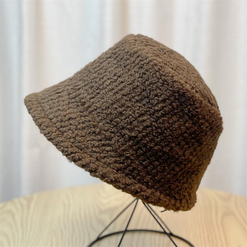 Lamb Wool Face-showing Little Fisherman Hat for Women in Autumn and Winter Versatile Plus Velvet Cute and Warm Bucket Hat Adjustable
