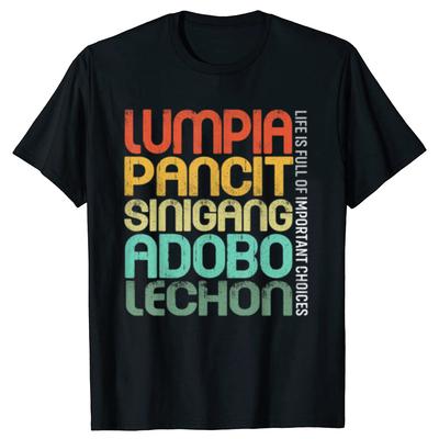 Funny Filipino Philippine Food Lumpia Adobo T-shirts Men Women's Fashion Casual Tshirt 100% Cotton Loose Oversized T Shirt