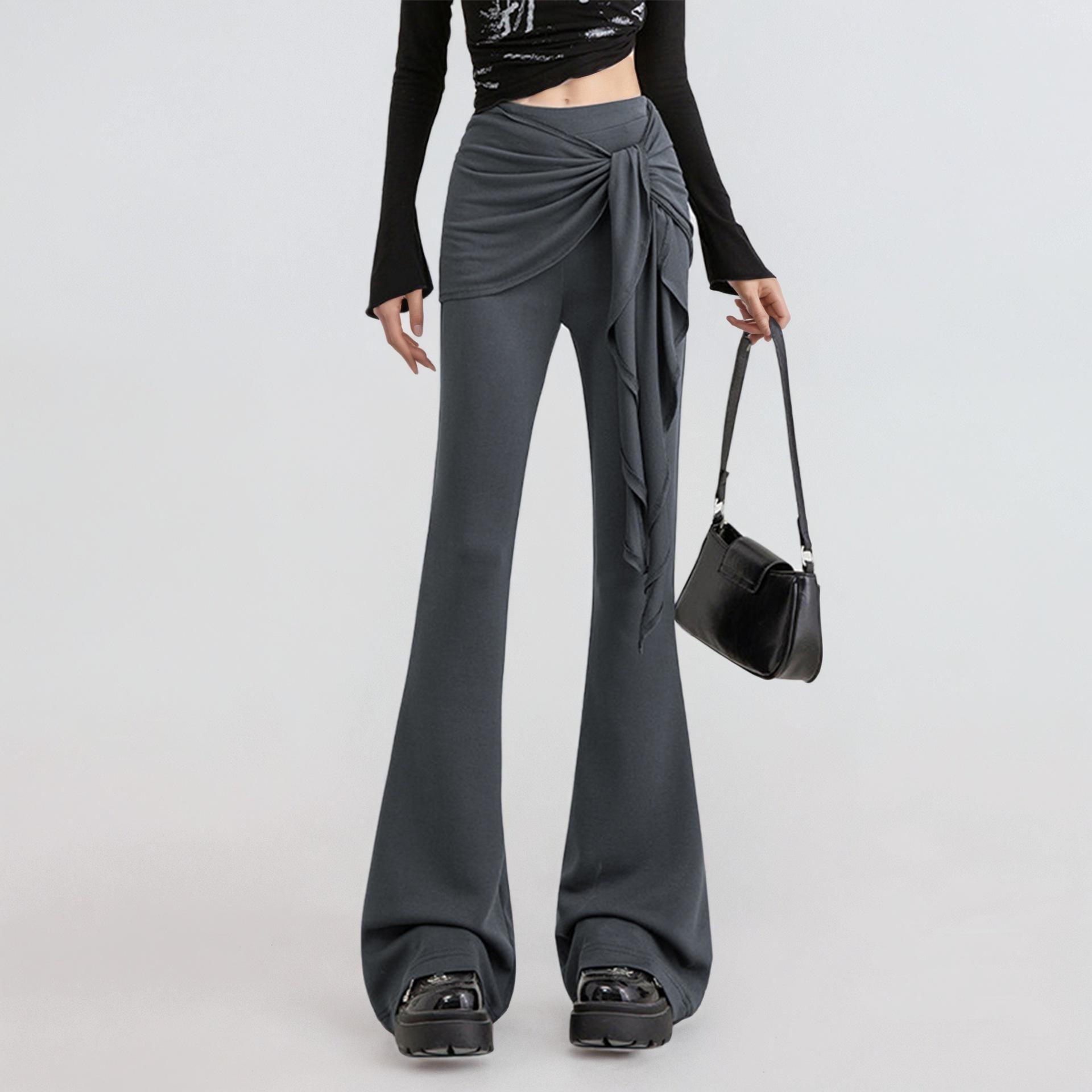 

Женские сексуальные однотонные микро-поддельные двухсекционные дизайнерские повседневные брюки на шнуровке XL серый