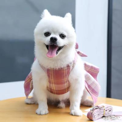 Pet Plaid Princess Dresses Harness Leash Set With Bow Tie Decoration Cat Dog Outfits Pet Supplies