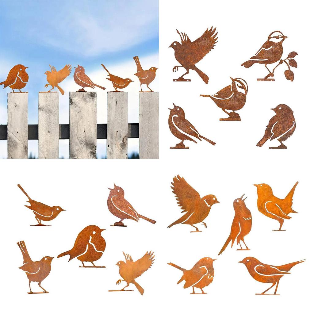 5x Iron Bird Decoration Photo Props Yard Adornment Lifelike Rust Iron Birds for Patio Branches Garden Gates Fences Decoration