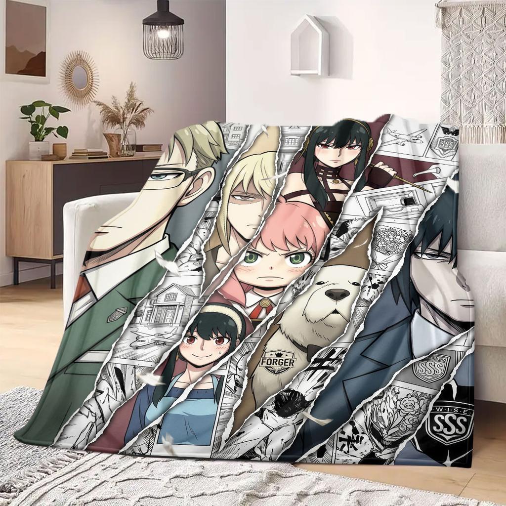 SpyxFamily Charming 2D Cartoon Flannel Blanket, Printed Pattern for Bed, Cozy Sofa Travel Nap Blanket_LIAN