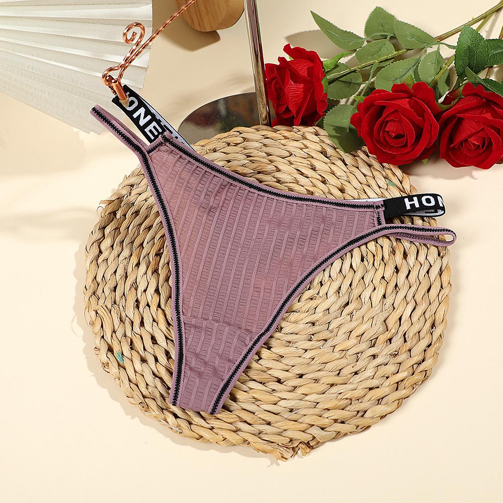 Contrast Color Women's T Pants with English Belt - Sexy Thong in Plus Sizes