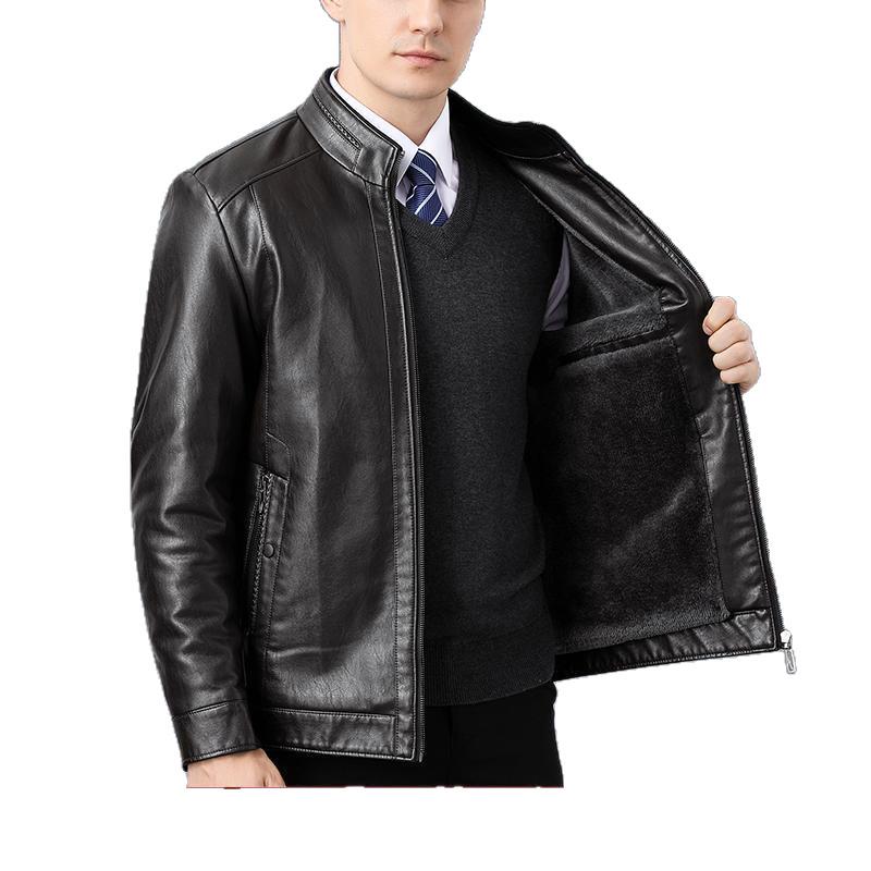 Thickened Lambskin Leather Jacket with Fur Lining for Middle-Aged and Elderly Men