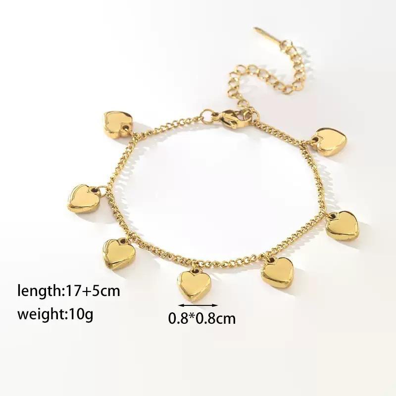 Gold Plated Titanium Steel Heart Charm Bracelet Women Trendy Minimalist Dainty Layering Jewelry