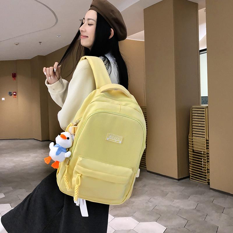 Schoolbag Japanese Simple Solid Color Backpack Women's New Fashion Versatile Large Capacity Junior High School Student Schoolbag Tide Ins