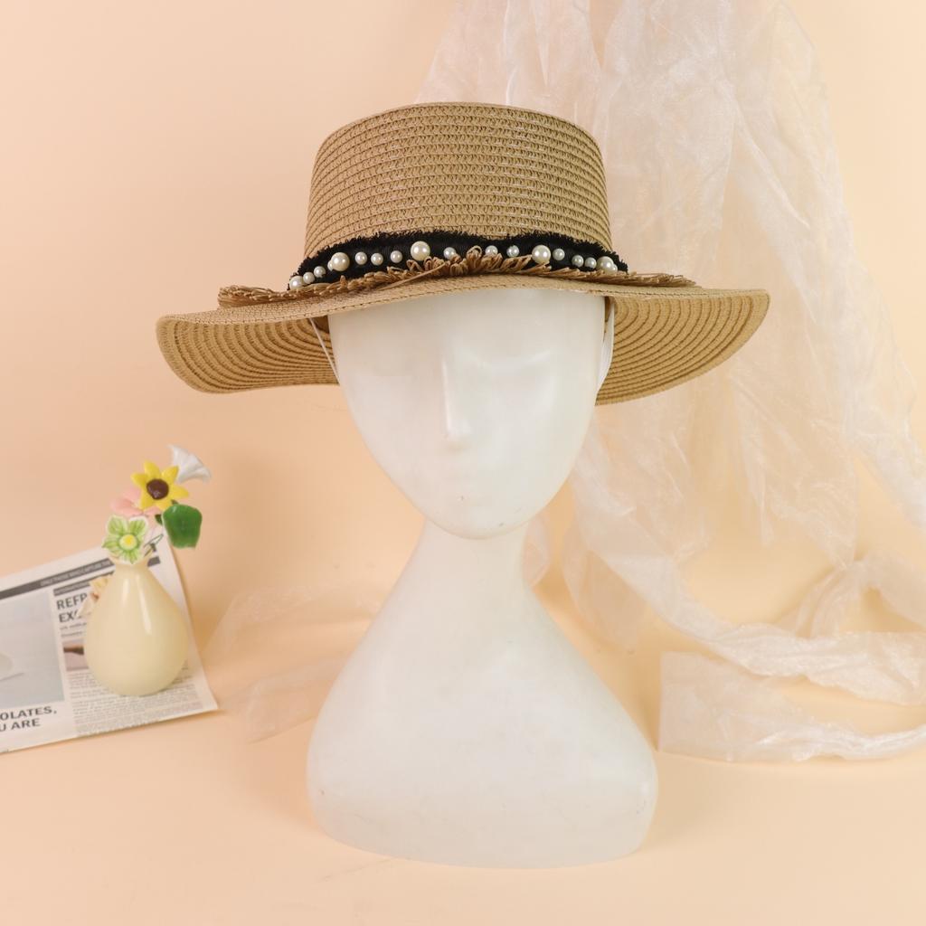 Summer Beach Hat Women's Flat Top Small Gift Hat Breathable Sun Protection Hat Grass Woven Retro